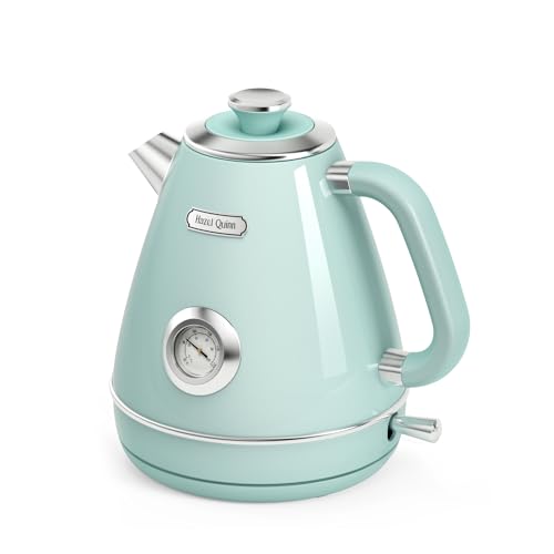 Hazel Quinn 1.7L Electric Kettle with Thermometer, Stainless Steel, 1200W Fast Boil, BPA-free, Cordless, Auto Shut Off - Mint Green