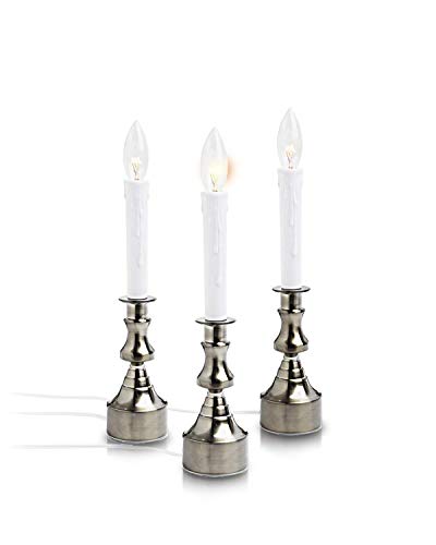 New Ideal Lights Dimmable Window Candle Electric with Multi Timer IR Controller, Brush Nickel Metal Base Christmas Window Candles UL Listed 3 Set Packing 2 Extra Replacement Bulb