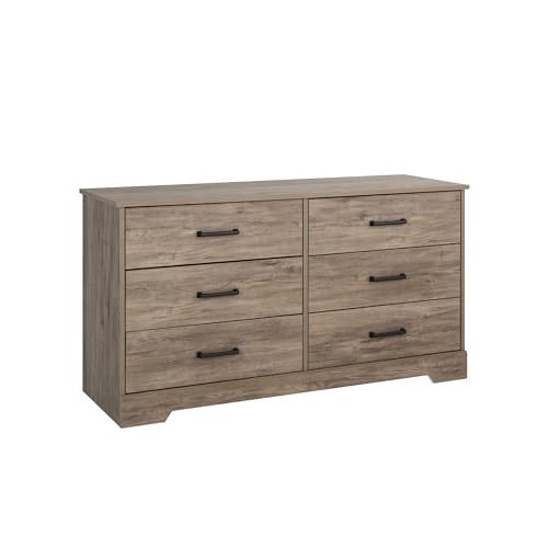 Prepac Double Drawer Dresser, 18.25in x 53.25in x 28.5in, Rustic Brown
