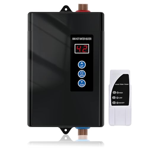 Antuony 3000W Tankless Electric Water Heater,110V Under Sink On Demand Instant Hot Water Heater With Remote Control,LCD Touch Screen tankless Water Heater (110 V, Black)