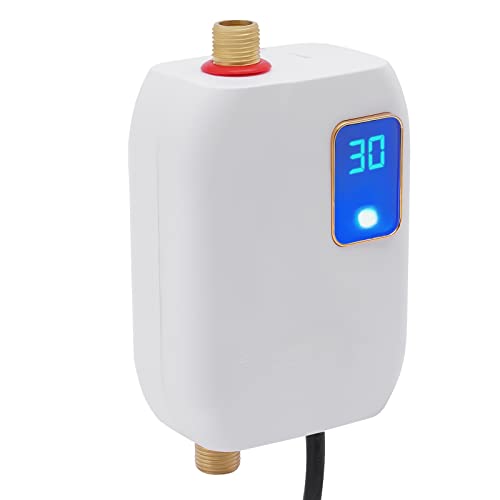 Electric Tankless Water Heater 3kW 110V Under Sink Instant Hot Water Heater On Demand with LED Display for Kitchen Bathroom Washing (White)