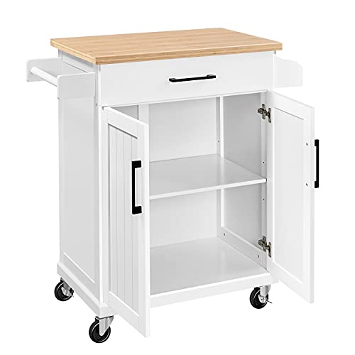 Yaheetech Kitchen Cart with Drawer, Kitchen Island on Wheels with Storage Rack & Cabinets, Microwave Cart for Kitchen with Storage, Rolling Coffee Cart Station, White