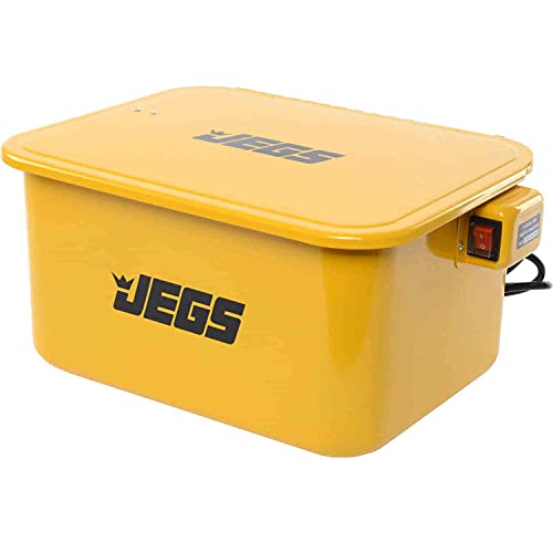 JEGS 5-Gallon Portable Parts Washer | 3.5 Gallon Solvent Capacity | 3.96 Gallon Per Minute Max Pump Output | Heavy Duty Steel | Powder Coated Yellow with JEGS Logo