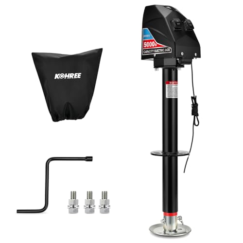 Kohree RV Electric Trailer Jack 5000lbs, Upgraded Electric Power Tongue Jack with Waterproof Cover & LED Work Light for Travel Trailers, Camper, Easy Install, 22