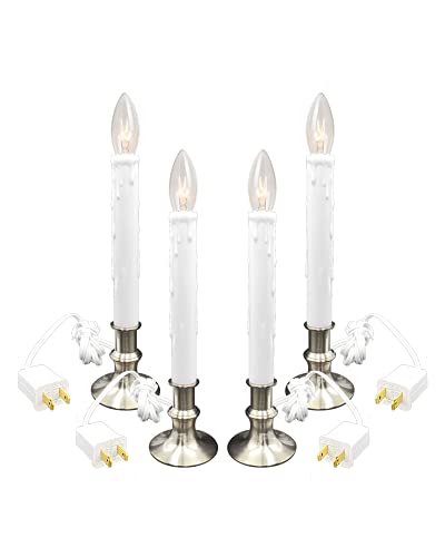 Daily Timer Window Candle 8/16 hrs Heavy Brush Nickel Base, New Heavy Base Version, UL Listed, 4 Pack with 2 Extra Replacement Bulbs(Brush Nickel, 4)