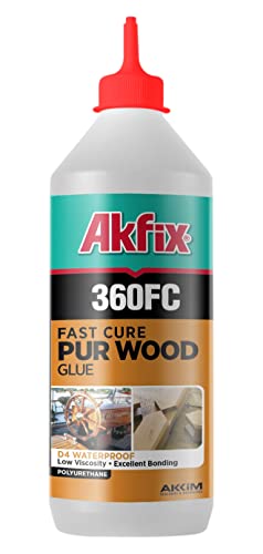Akfix 360FC Fast Drying Polyurethane Glue Bottle - Marine Adhesive for Boats, Woodworking, Furniture & Carpentry, Outdoor Glue Waterproof Bond Wood to Metal, Concrete, Ceramic | 1 Pack, 19.75 Oz.