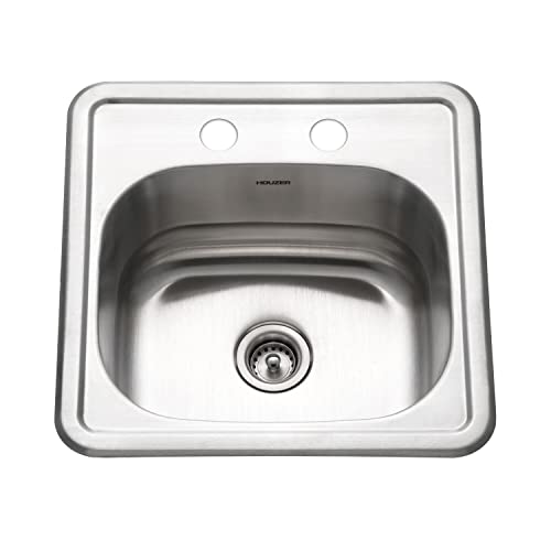 Houzer Hospitality 15 inch Stainless Steel 6 inch Deep Topmount 2-hole Bar Sink - 1515-6BS-1