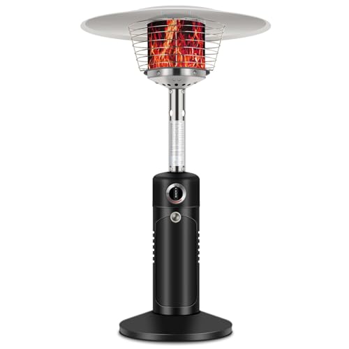 Hykolity 13,000 BTU Propane Patio Heater, Mini Tabletop Outdoor Heater with Triple Protection System, Double-Layer Stainless Steel Burner, Outside Heaters for Garden, Patio and Residential, Black