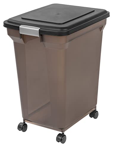 IRIS USA 58 Lbs / 67 Qt WeatherPro Airtight Pet Food Storage Container with Attachable Casters, For Dog Cat Bird and Other Pet Food Storage Bin, Keep Fresh, Easy Mobility, BPA Free, Smoke