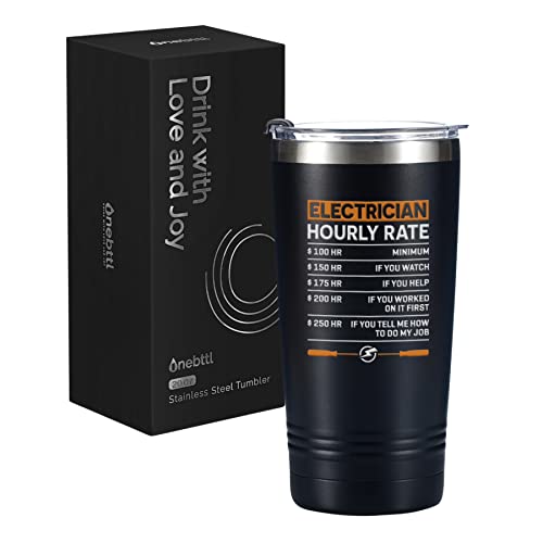 Onebttl Electrician Gifts Tumbler Travel Coffee Mug, for Dad, Husband, Father's Day, Christmas, Birthday, Stainless Steel Insulated 20oz/590ml - Hourly Rate