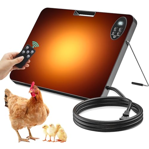 Fisca Chicken Coop Heater 200 Watts Chicken Heater for Winter with Timing Function, Remote Control Adjustable Temperatures Chicken House Warmer with High Temperature Alert and Protected Cord