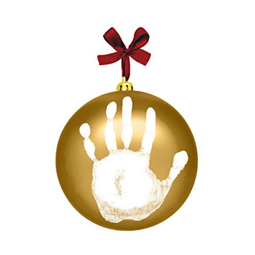 Tiny Ideas Christmas Baby's Print Ball Ornament with Included Paint for Handprint, DIY Christmas Newborn Holiday Keepsake, Bauble Ornament, Gold