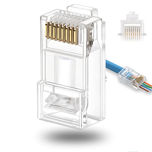 Rapink Cat6 RJ45 Connector Pass Through 100 Pack, Premium UTP Ethernet RJ45 Plug, RJ45 Ends Golden for Solid and Stranded Network Cable Cat6