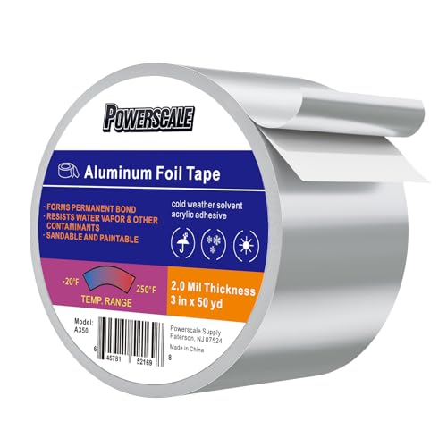 PowerScale Aluminum Tape 3 in x 150 Ft(50YD) 3.9 Mil| High Temperature Aluminum Foil Tape | Duct Tape for HVAC Ductwork | Tape for Industrial & Home