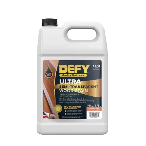 DEFY Ultra Semi Transparent Exterior Wood Stain - Premium Stain & Sealer, 1 Gallon (Redwood)