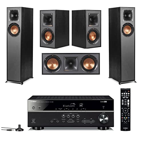 Klipsch Reference 5.0 Home Theater System with 2X R-610F Floorstanding Speaker, R-52C Center Channel Speaker, 2X R-41M Bookshelf Speaker and RX-V385 5.1-Channel Receiver, Black