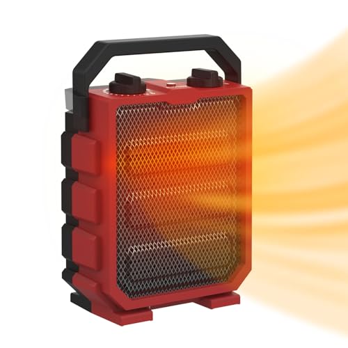 Space Heater, 750W/1500W Electric Heater with Fast Safety Heating, RealSmart Portable Heater with Adjustable Thermostat, Fan Only, Built-In Folding Handle Small Heater for Bedroom, Office & Indoor Use