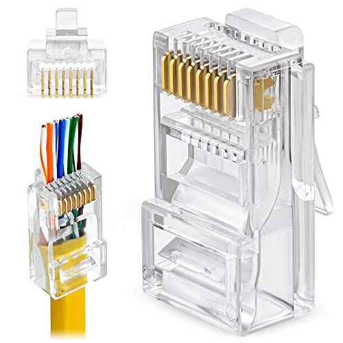 GTZ RJ45 Cat6 Pass Through Connectors - Pack of 100 - EZ to Crimp Modular Plug for Solid or Stranded UTP Network Cable - Male Ethernet Connector End