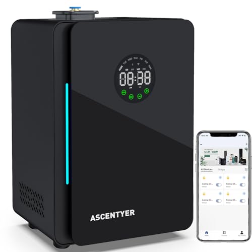 ASCENTYER 2024 New Smart Bluetooth HVAC Scent Diffuser for Whole House,Hotel Collection Diffuser,Scent Air Machine for Home,Waterless Essential Oil Diffuser, Commercial Diffuser for Large Room - Black