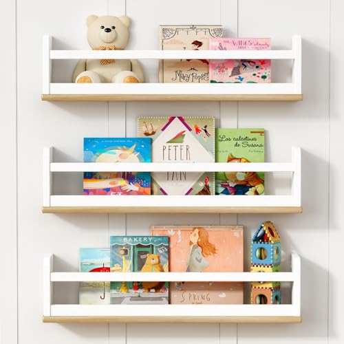 Harwaya 24 Inch Wall Bookshelf for Kids Room 3-Pack, Large White Floating Nursery Book Shelves for Baby Boys Girls Bedroom, Wood Long Hanging Bookshelves Wall Mounted for Toddler Child Playroom