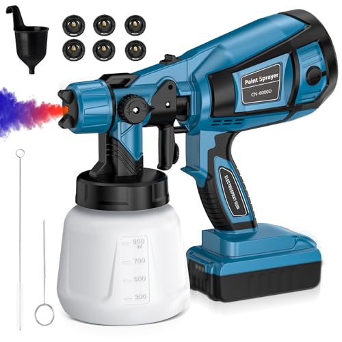 Cordless Paint Sprayer for Dewalt 20V Max Battery, HVLP Paint Sprayer with 6 Copper Nozzles & 3 Patterns, Handheld Electric Paint Spray Gun for Home, Wall, Furniture, Cabinets (No Battery)