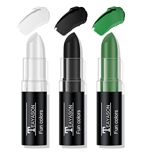 FREEORR 3 Colors Face Body Paint Stick, Eye Black Baseball Sticks Face Paint for Baseball/Football/Halloween/Costume Parties Accessories Vampire/Witch/Clown Makeup Face& Body Paint -White/Black/Green