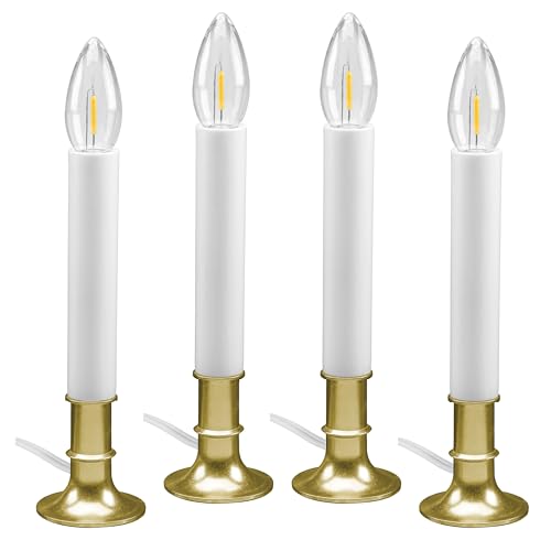 612 Vermont Electric LED Window Candles with Shatterproof Warm White Bulbs, Automatic Timer, VT-1188B-4 (Brass, Pack of 4)