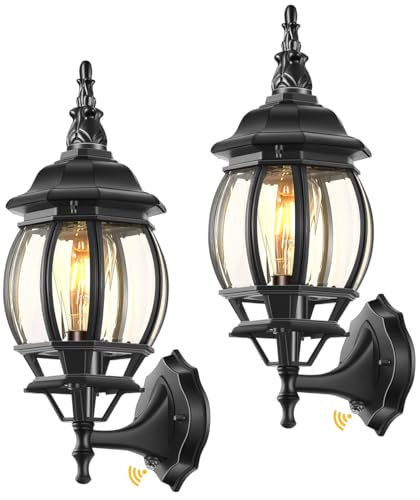 VIANIS Outdoor Garage Lights Wall Mount, Dusk to Dawn LED Outdoor Lighting Wall Lanterns for Porch, Black Exterior Light Fixture, Modern Outdoor Sconce Lights, Waterproof Outside Wall Lamps 2 Packs