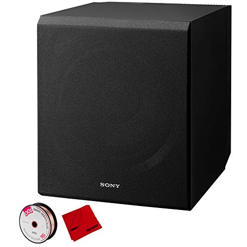 Sony 115 W 10 inch Home Theater Active Subwoofer Bundle with Monoprice Select Series 16 AWG Speaker Wire 100ft and Deco Gear 6 x 6 inch Microfiber Cleaning Cloth