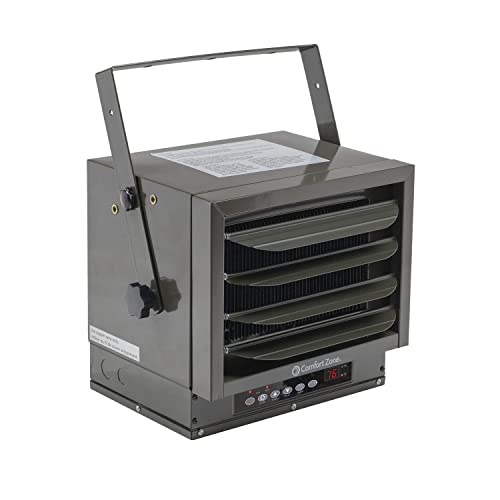 Comfort Zone Hard-Wired Ceiling Mount Garage Space Heater with Remote, 7,500 Watt, 240 Volt, Fan-Forced, Overheat Protection, Digital Thermostat, 12-Hour Timer, Ideal for Garage & Workshop, CZ230ER