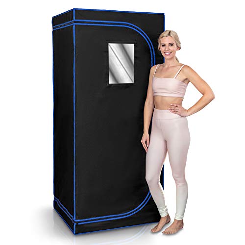 SereneLife Infrared Heat Home Sauna, Compact & Portable Spa Style Steam Sauna, Foot Pad Heating Mat, Indoor Personal Sauna with Foldable Chair, At-Home Relaxation and Rejuvenation