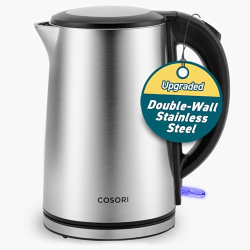 COSORI Electric Kettle, Tea Kettle Pot, Stainless Steel Double Wall, 1500W Hot Water Kettle Teapot Boiler & Heater, Automatic Shut Off & Boil-Dry Protection, BPA Free, 1.5L, Silver