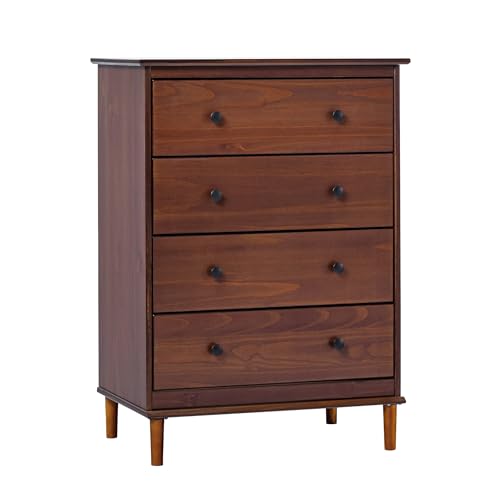 Walker Edison Modern Tall 4 Solid Wood Dresser Bedroom Storage Drawer Organizer Closet Hallway, 40 Inch, Walnut-T