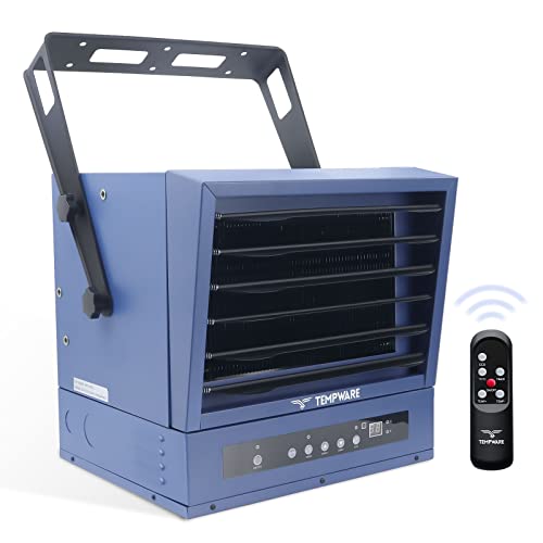 TEMPWARE Electric Garage Heater, 10,000-Watt Digital Fan-Forced Ceiling Mount Shop Heater with Full-Function Remote, 240-Volt Hardwired Heater with 12-Hour Timer, Ideal for Workshop, Blue (TW10000ER)