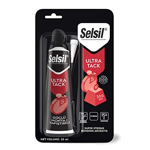 SELSIL Ultra Tack 660 LBS (300 Kg) Carrying Capacity, Hybrid & Paintable Bonding Glue, Super Glue, Wood Glue, Adhesive Glue, Bonds in 5 Seconds, Waterproof Mounting White Glue, 2 Fl oz. (60 ml)