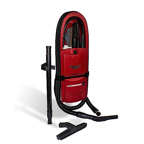 InterVac Garage Vacuum Cleaner for Workshop, 1 Gallon Garage Vacuum Wall Mounted, Stretch Hose Shop Vacuum for RVs, Boats, Cabins and Utility Rooms, GarageVac (Maroon)