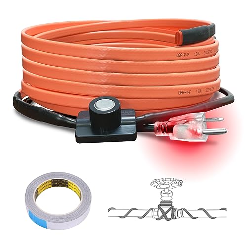 Cupohus Heat Tape for Water Pipes with Thermostat 15FT, Freeze Protection Self-Regulating Heat Trace Cable for Metal, Plastic Home Pipes, Roof and RV