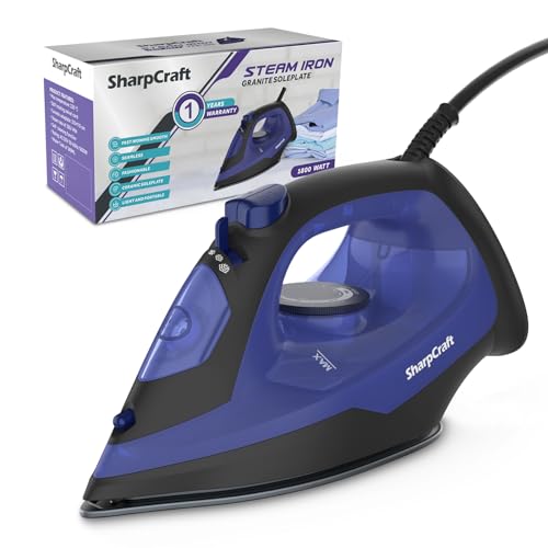 Steam Iron for Clothes 1800-Watt Steam Iron With Steam Temp Settings Stainless Steel Soleplate Fast Heat, Removes Wrinkle, Anti-Drip For Holes, Cotton, Wool, Poly, Silk, Linen, Nylon (Purple)
