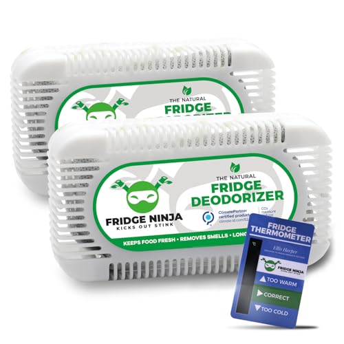 Fridge Ninja 2-Pack Unscented Activated Charcoal Fridge Deodorizer - More Effective Than Baking Soda