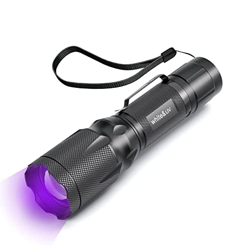 METII Flashlight with UV Light, 395nm Ultraviolet Blacklight Zoomable, 4 Modes Small LED Torch Detector for UV Glue Curing, Dog Urine Stains, AC Leak Dye Detection and More