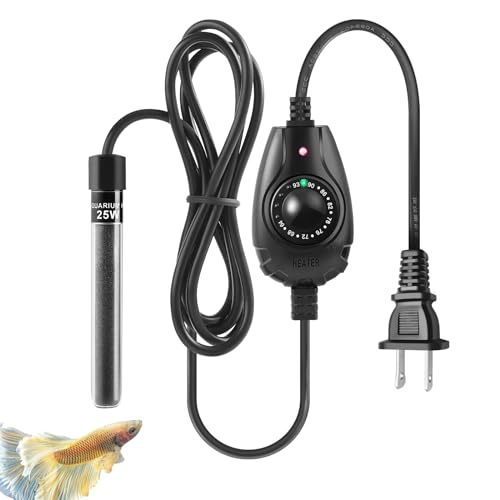 HITOP 15W/25W/35W Mini Aquarium Heater Submersible Small Fish Tank Heater for up to 10Gallons Nano Fish Tanks, Fish Bowls, Betta Heater with External Temperature Controller (15W)