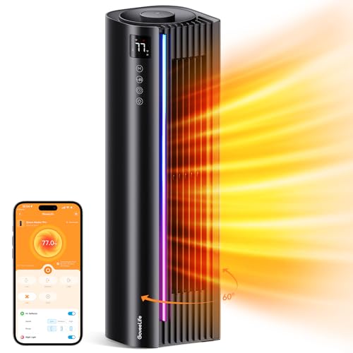 GoveeLife Space Heater Pro for Large Room, Smart Oscillating Ceramic Tower Heater with Thermostat, App & Voice Remote, Auto Modes, 24H Timer, Overheating & Tip-Over Protection 1500W Heater for Indoor
