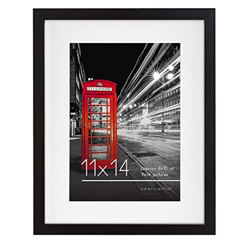 Americanflat 11x14 Picture Frame in Black - Use as 8x10 Picture Frame with Mat or 11x14 Frame without Mat - Engineered Wood Photo Frame with Shatter-Resistant Glass for Wall Display