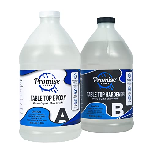 Epoxy Resin Promise Table Top 2-Part- 1 Gallon High Gloss (0.5 Gal Resin + 0.5 Gal Hardener) Transform Your DIY Projects with Crystal Clear Finish - Ideal for Bar Tables, Tabletops, Countertops & More