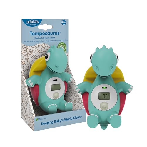 Dr. Brown's CleanUp Temposaurus Floating Bath Thermometer for Accurately Measuring Baby’s Bath Water Temperature, BPA Free