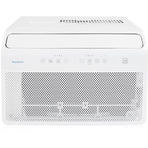 Keystone Energy Star 8,000 BTU Window Mounted Inverter Air Conditioner with Supplemental Heat, Quiet High Efficiency Window AC Unit with Remote for Apartment, Medium Rooms up to 350-Sq. Ft.