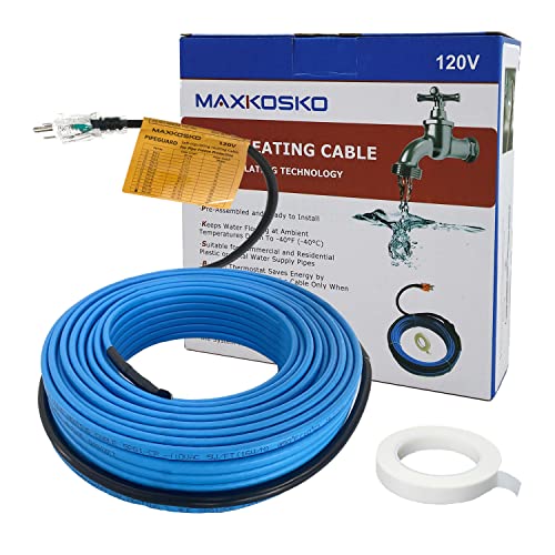 MAXKOSKO 6Ft. 120V Heat Tape for Water Pipes, Self-Regulating Heating Cable for Metal And Plastic Pipes.