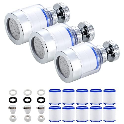 YOTAN Sink Filter Water Faucet, Universal 360 ° Rotating Bathroom Sink Filter, Kitchen Faucet Water Filter-Removes Chlorine Fluoride Heavy Metals Hard Water for Home Kitchen & Bathroom (3 Pcs)