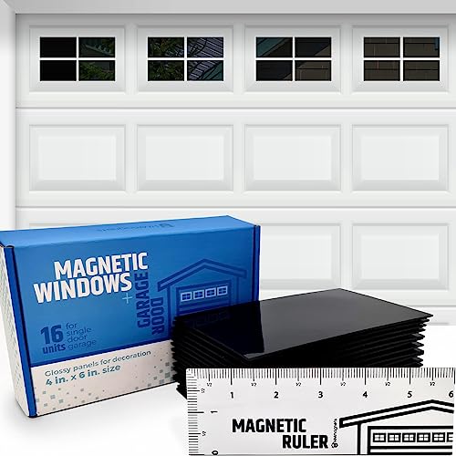 Strong & Glossy Magnetic Garage Door Windows - Fits 1 Car Garage - Looks Like Real Window Panels/Faux Panes - Decorative Hardware Kit - Easy to Align & Will Never Fall (Upgraded Magnets) | 16pcs 4