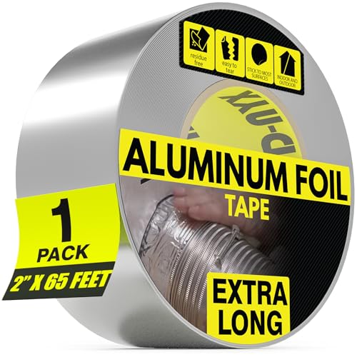 Aluminum Foil Duct Tape 2 inch (3.9 mil) Heavy Duty, High Temperature Sealing & Patching, Perfect for HVAC, Air Ducts,Metal Repair, Foamboard, Insulation, Dryer Vent, Ductwork